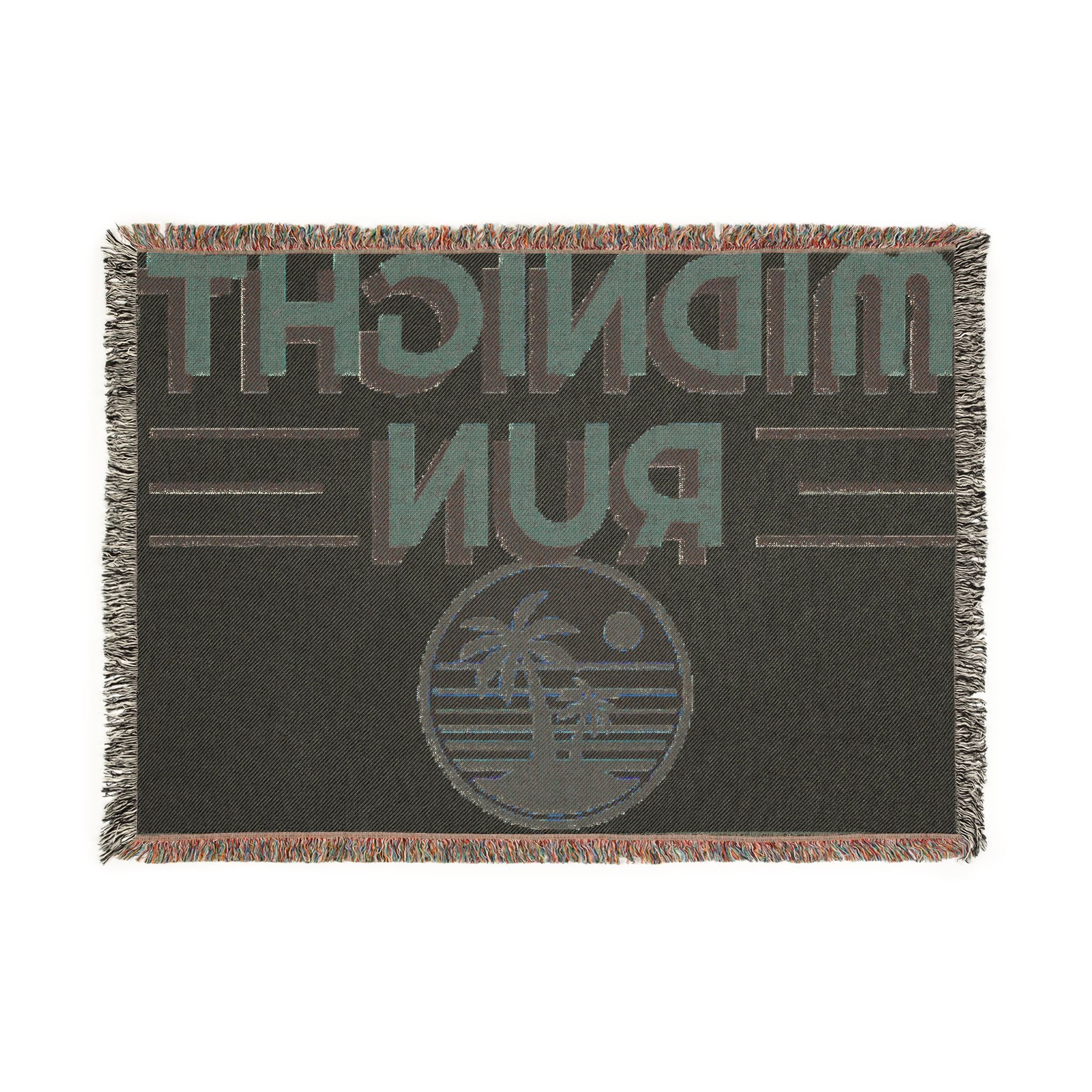 Midnight Run Woven Blanket — Retro Sunset Palm Throw
