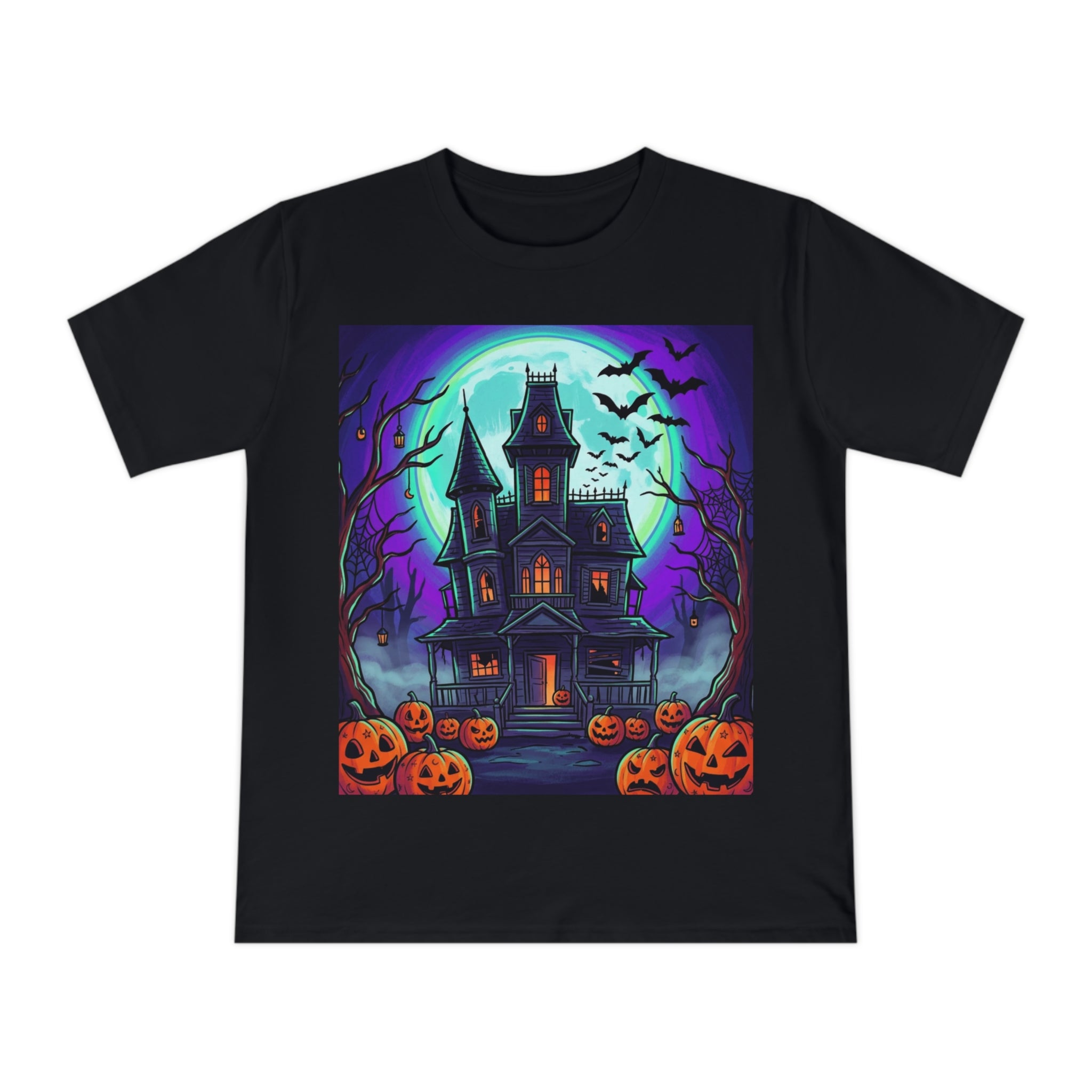 Haunted House Halloween T-Shirt — Spooky Pumpkin & Bats Tee