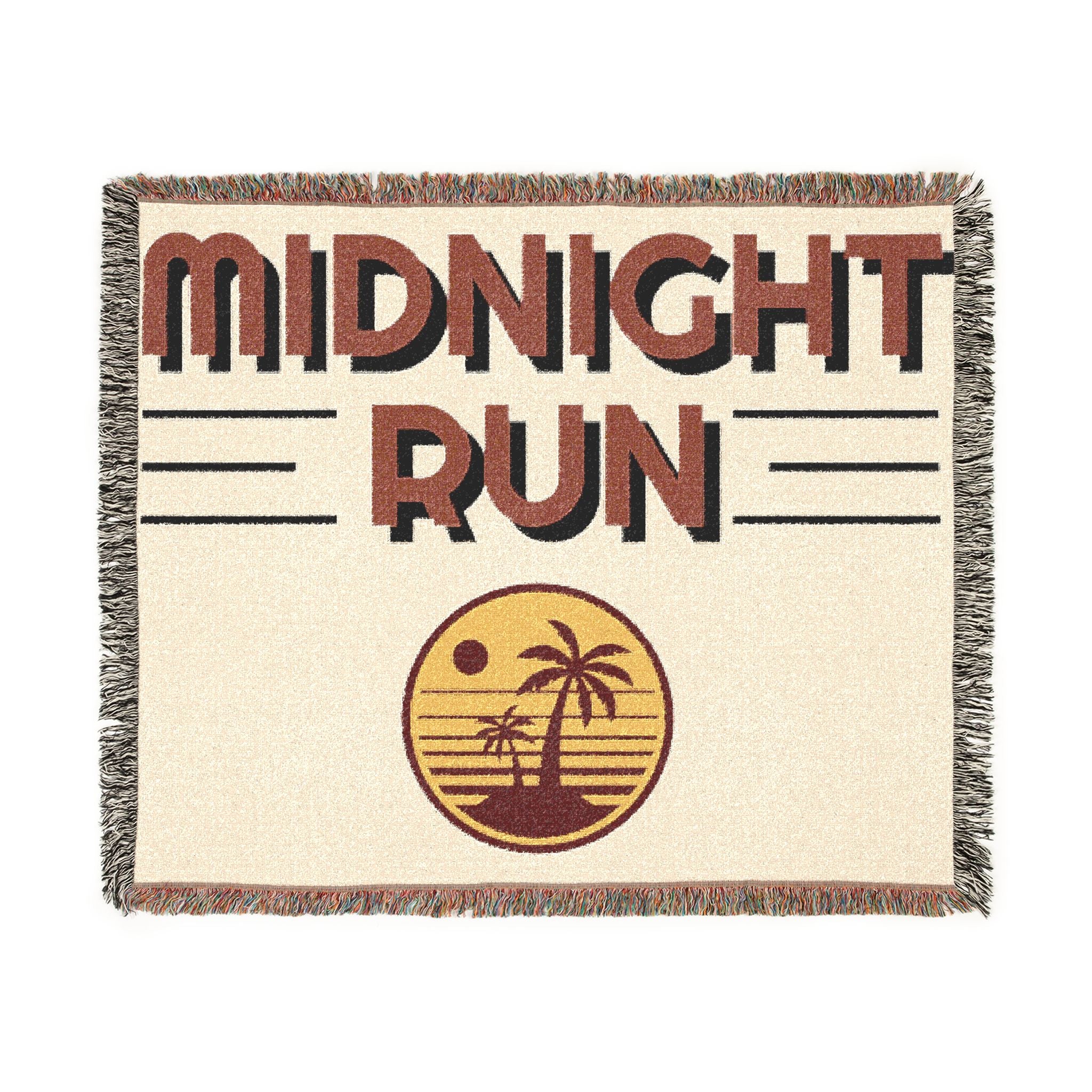 Midnight Run Woven Blanket — Retro Sunset Palm Throw