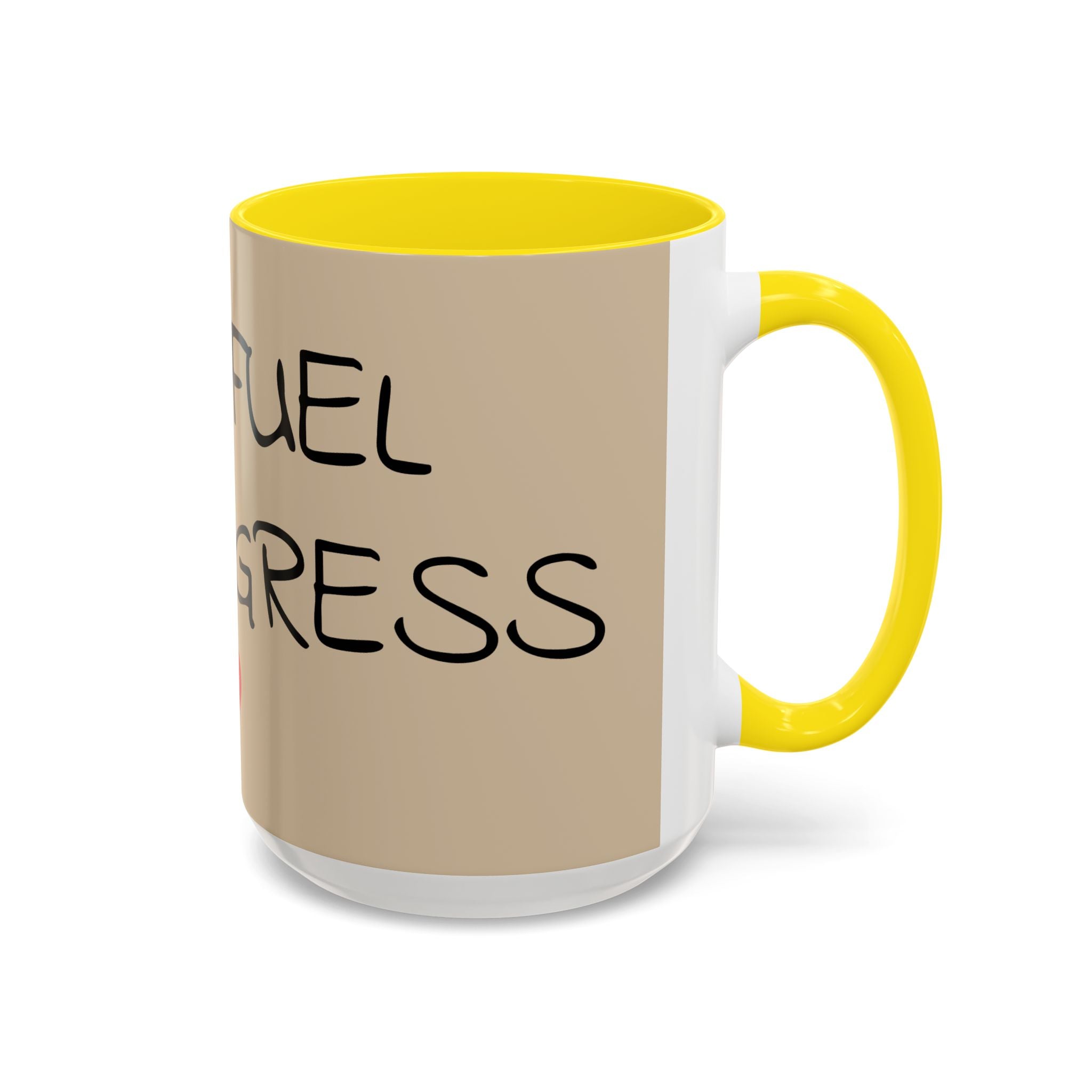 Coffee Mug — "Mom Fuel, Progress" Accent Mug with Heart (11/15oz)