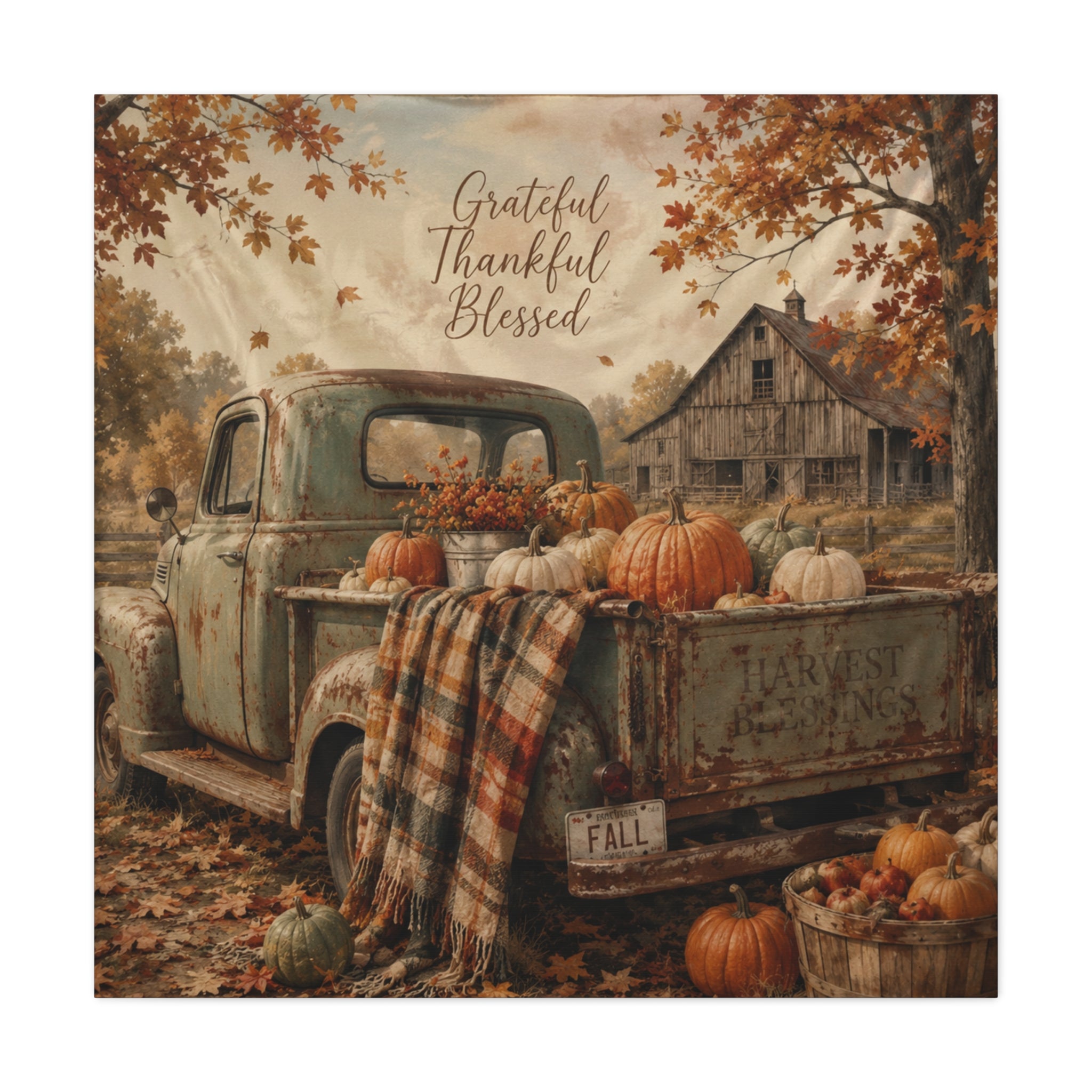 Grateful Thankful Blessed Fall Canvas