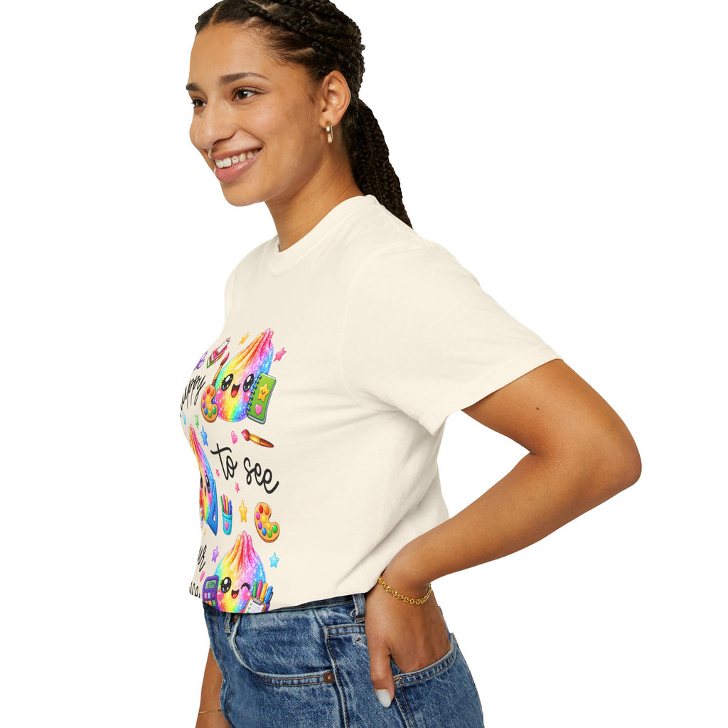 Happy To See Your Face Rainbow Kawaii T-Shirt — Cute School Supplies Graphic Tee