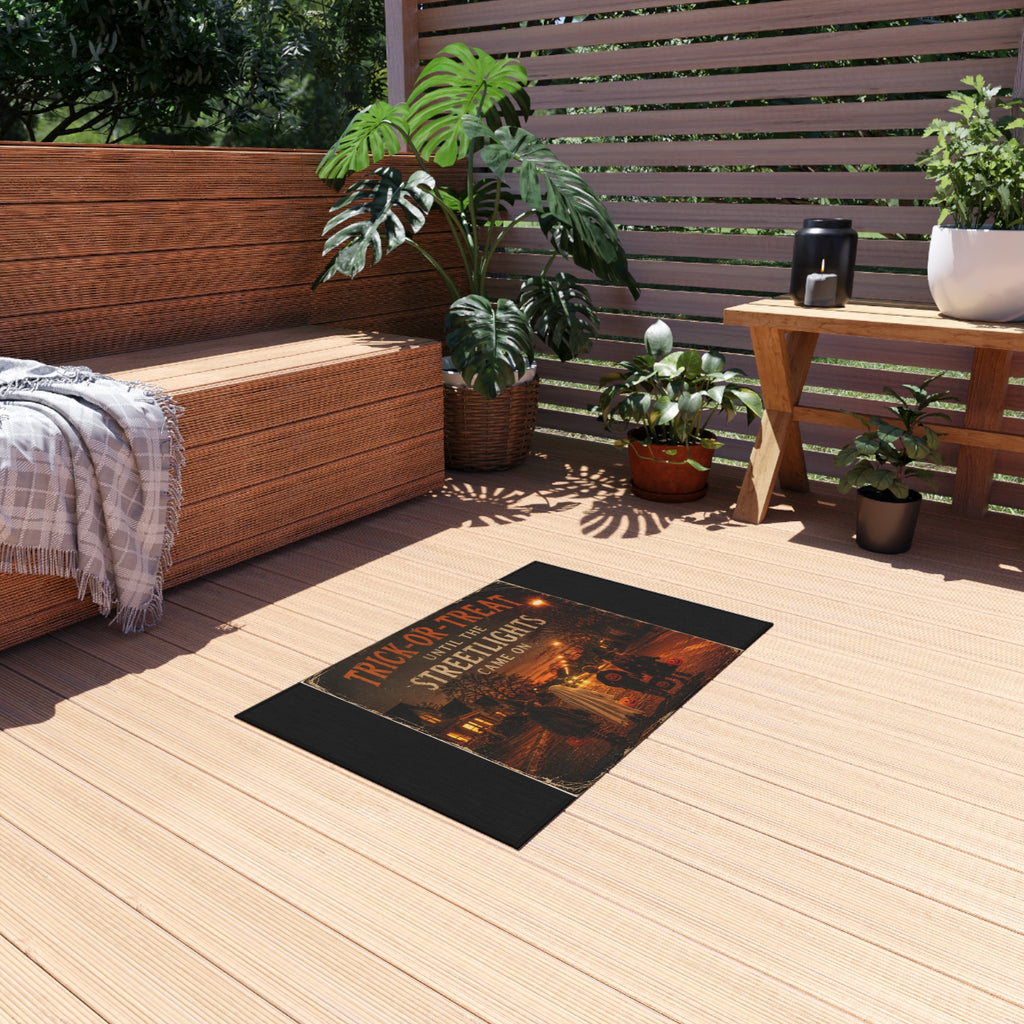 Outdoor Rug — "Trick-or-Treat Until the Streetlights Came On" Halloween Welcome Mat