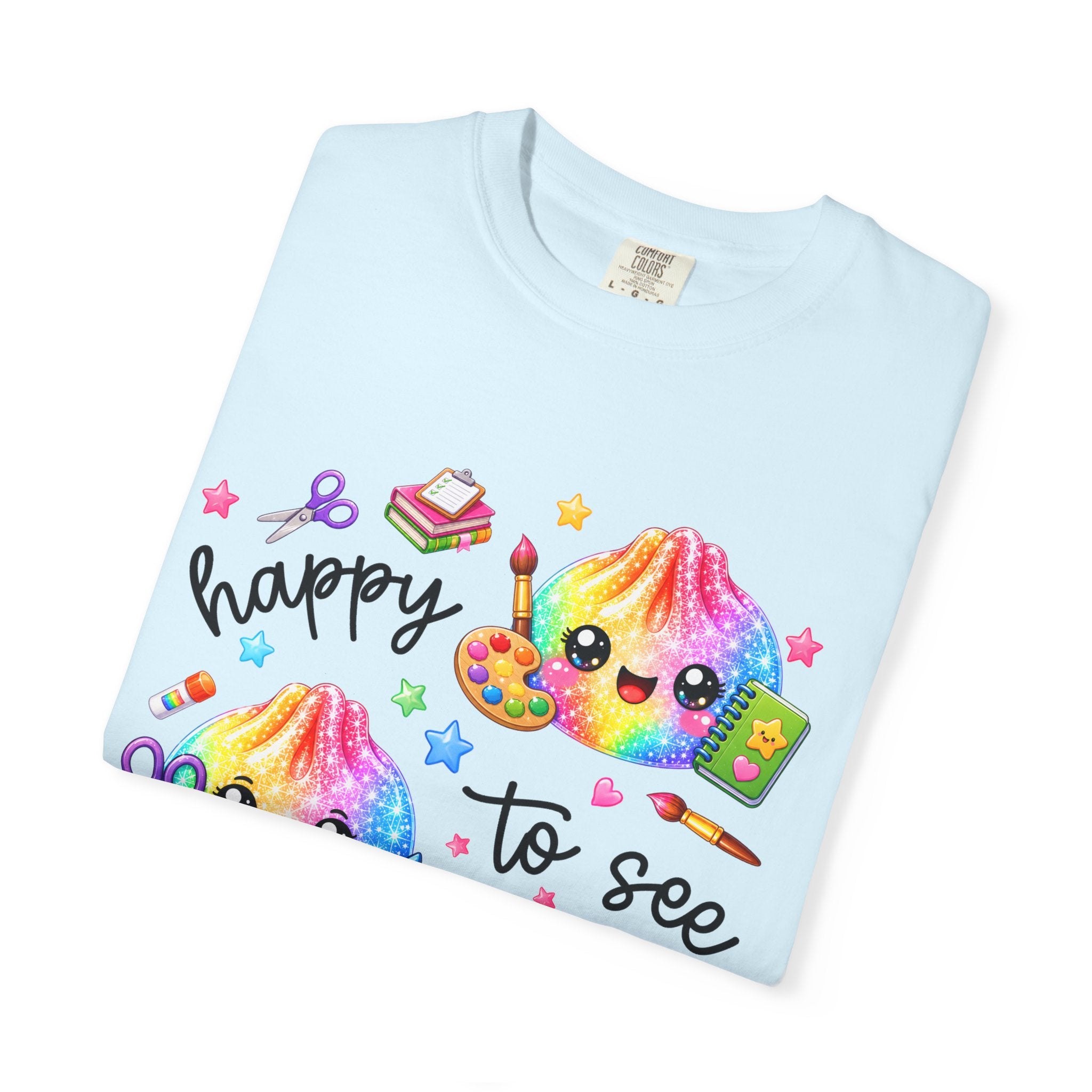 Happy To See Your Face Rainbow Kawaii T-Shirt — Cute School Supplies Graphic Tee