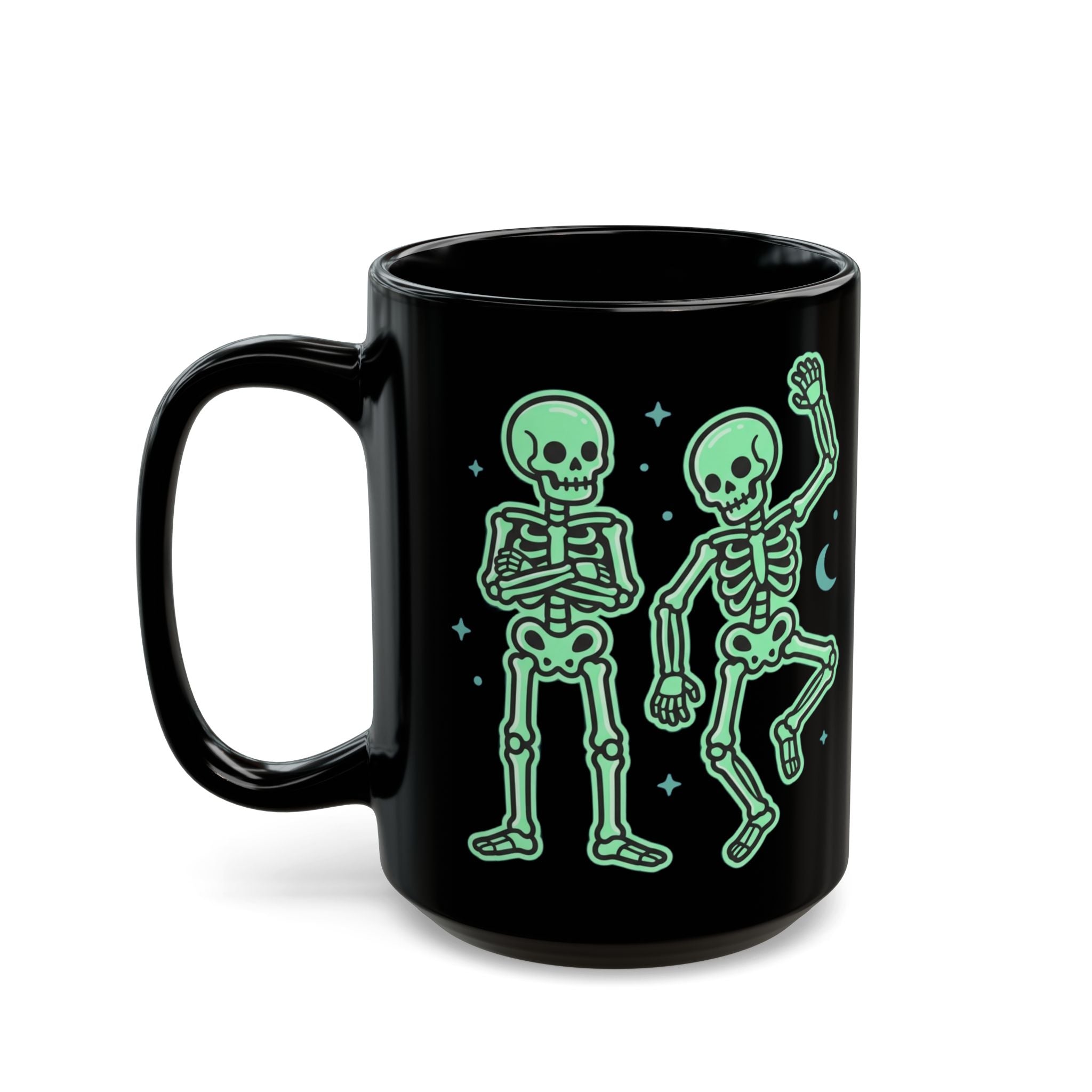 Glow Skeleton Dance Mug — Black Ceramic Coffee Cup (11oz/15oz)