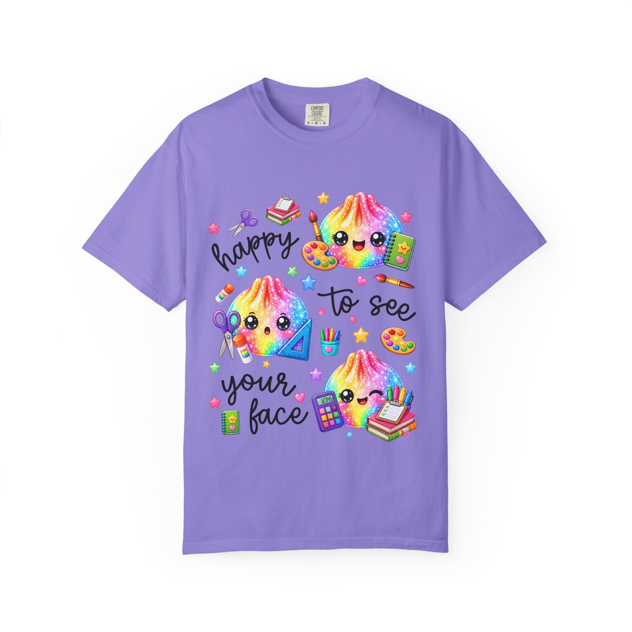 Happy To See Your Face Rainbow Kawaii T-Shirt — Cute School Supplies Graphic Tee