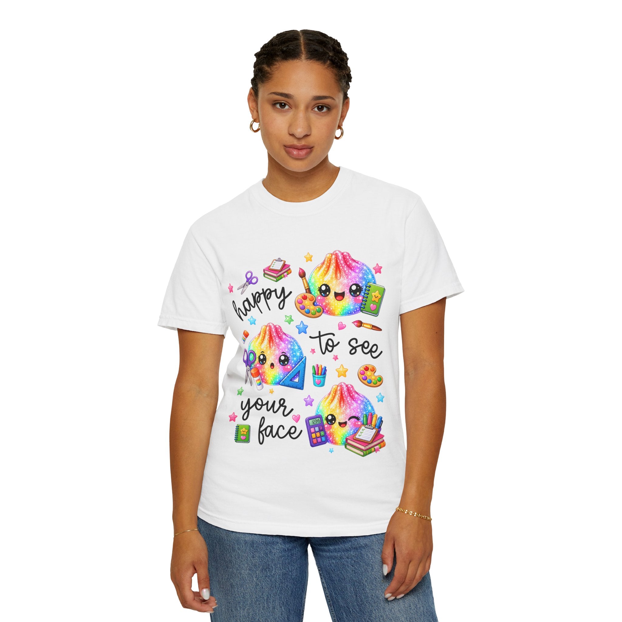 Happy To See Your Face Rainbow Kawaii T-Shirt — Cute School Supplies Graphic Tee