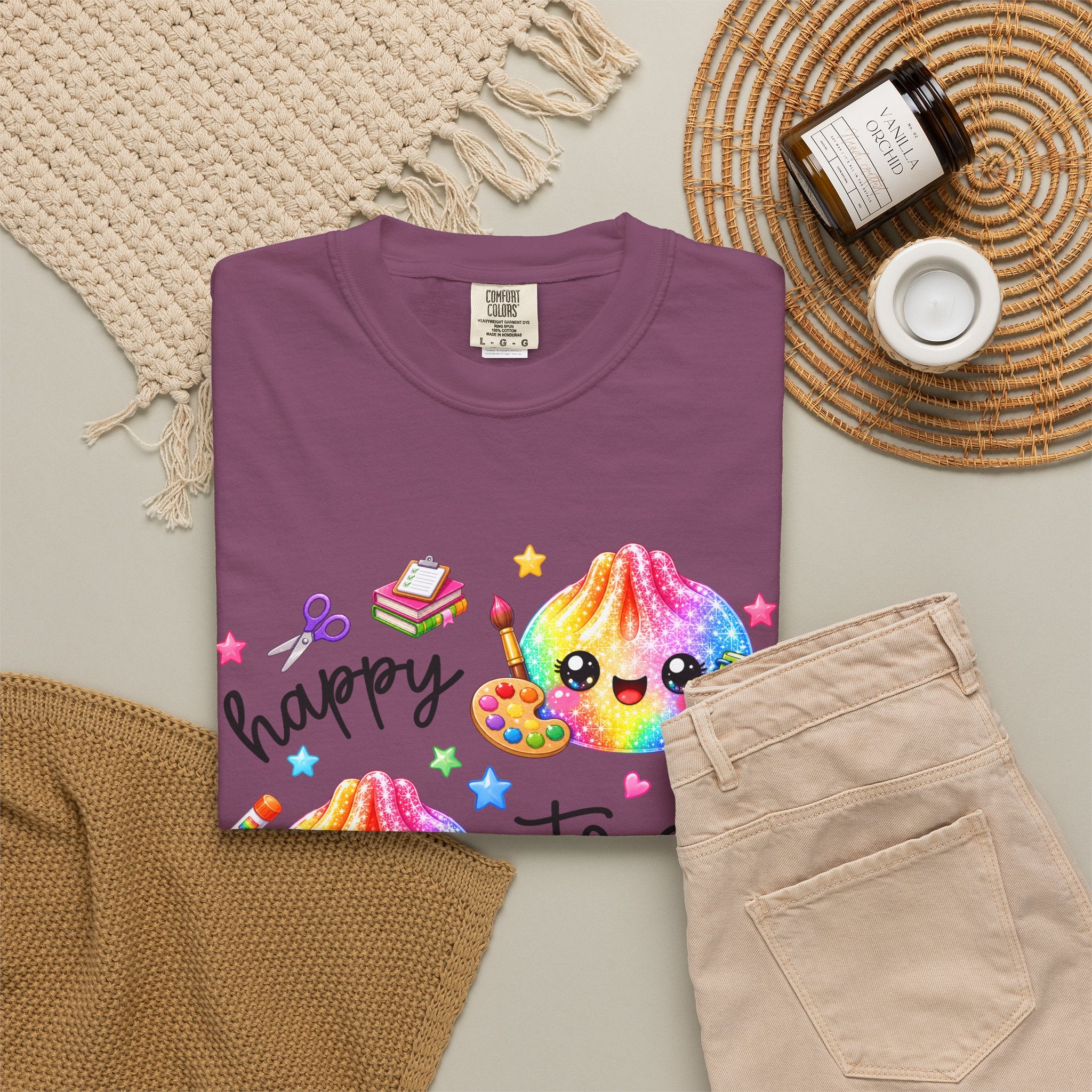 Happy To See Your Face Rainbow Kawaii T-Shirt — Cute School Supplies Graphic Tee