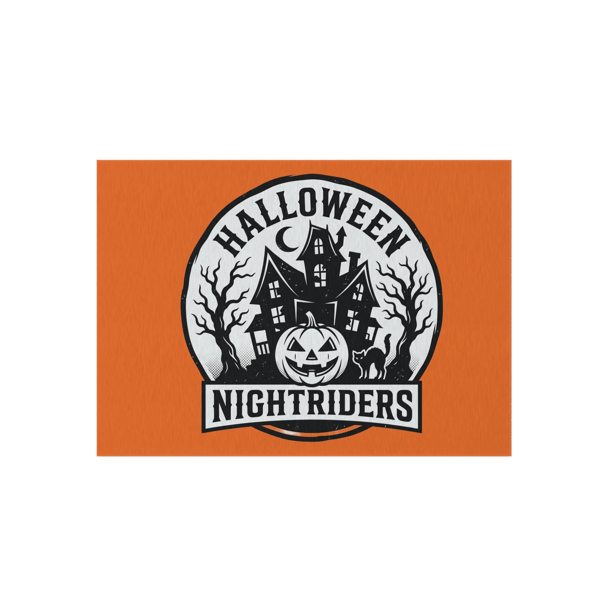 Outdoor Rug — Halloween Nightriders Porch Mat with Haunted House Pumpkin Design