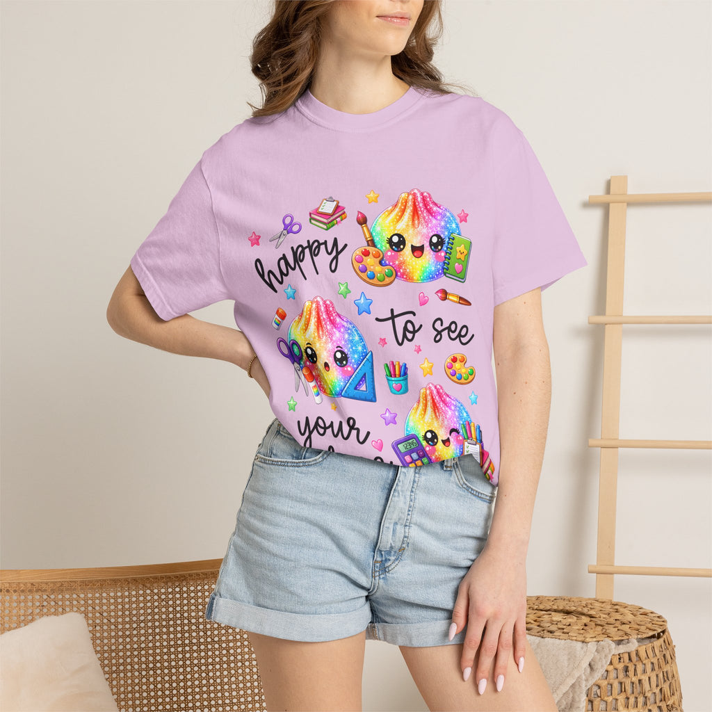 Happy To See Your Face Rainbow Kawaii T-Shirt — Cute School Supplies Graphic Tee
