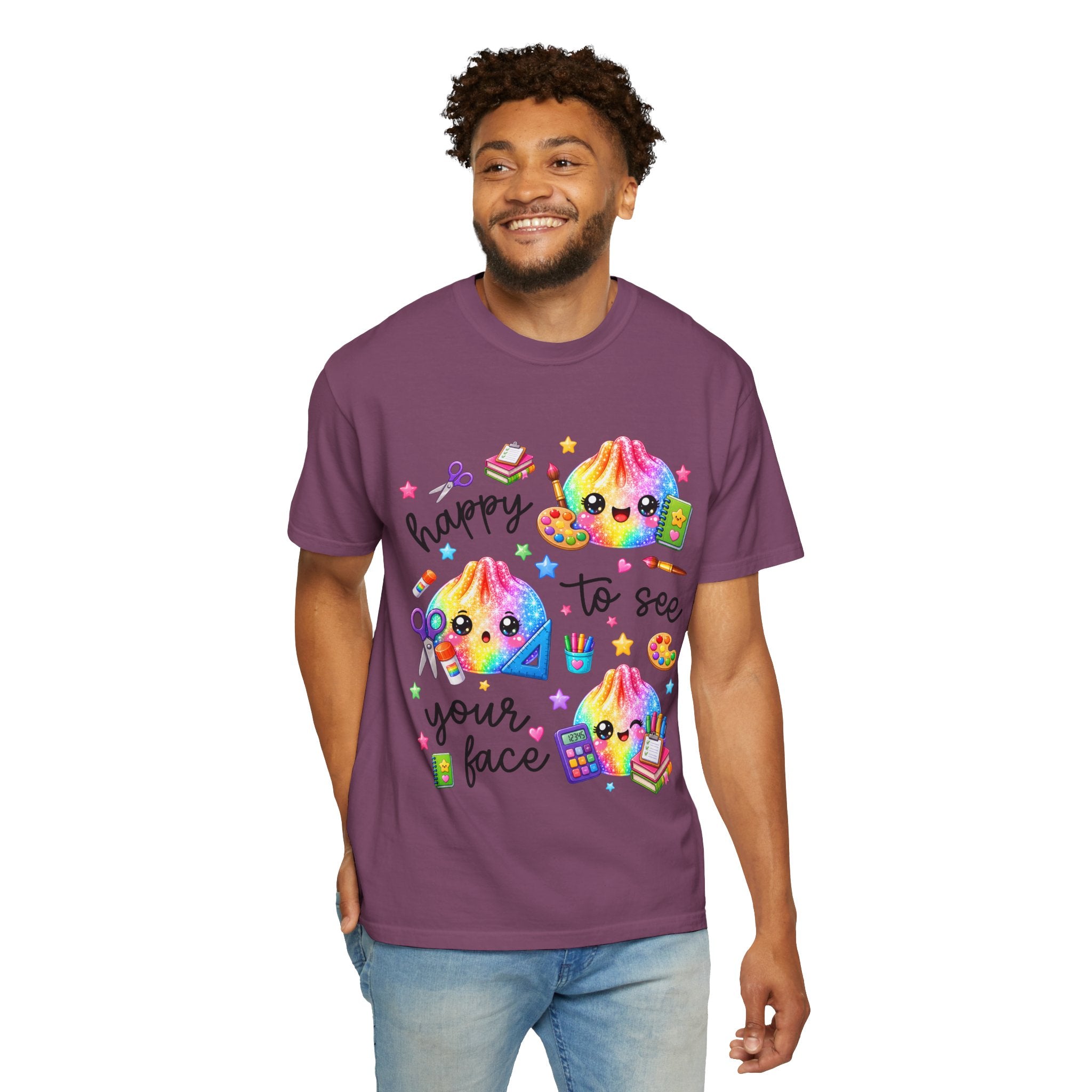 Happy To See Your Face Rainbow Kawaii T-Shirt — Cute School Supplies Graphic Tee