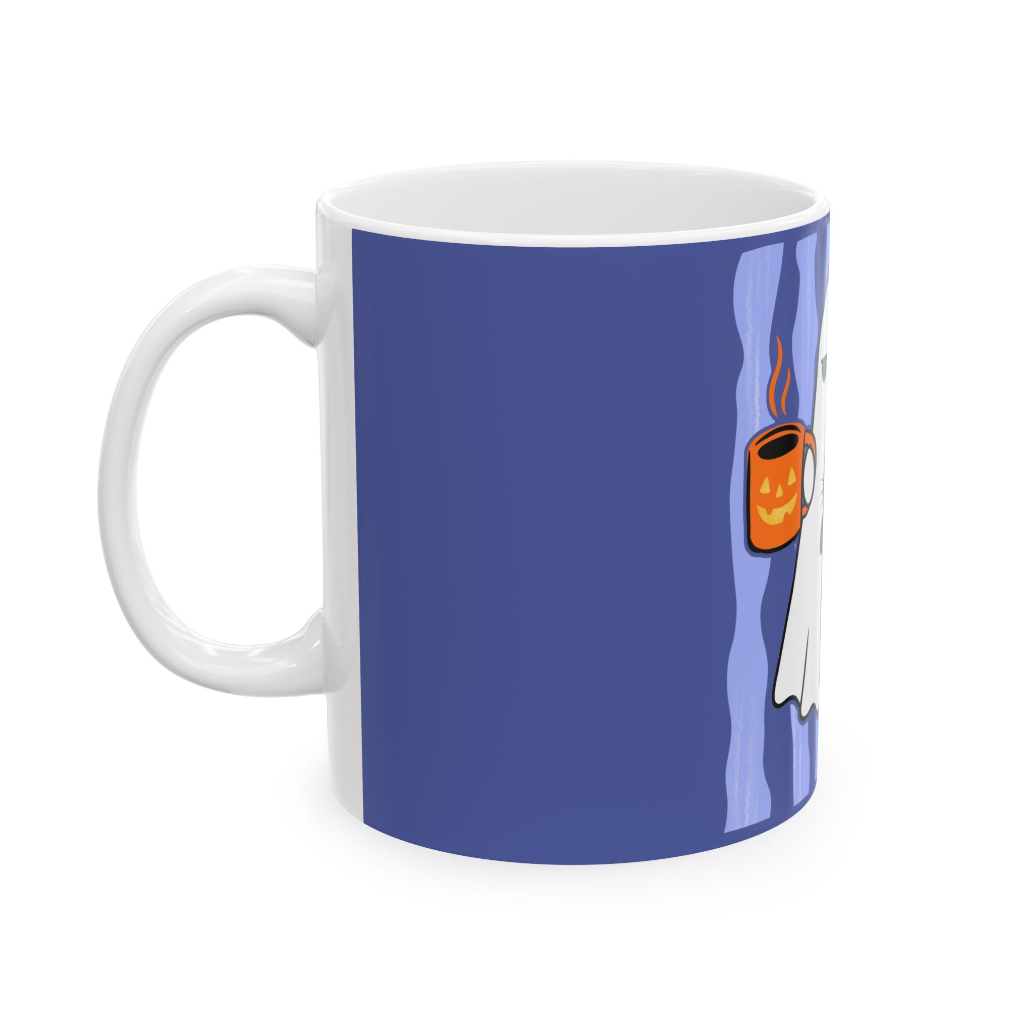 Ghost Hug Ceramic Mug — Cute Ghost Holding Black Cat & Coffee (11oz, 15oz)