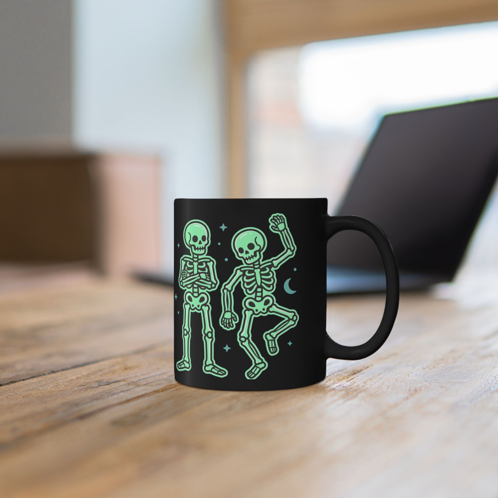 Glow Skeleton Dance Mug — Black Ceramic Coffee Cup (11oz/15oz)