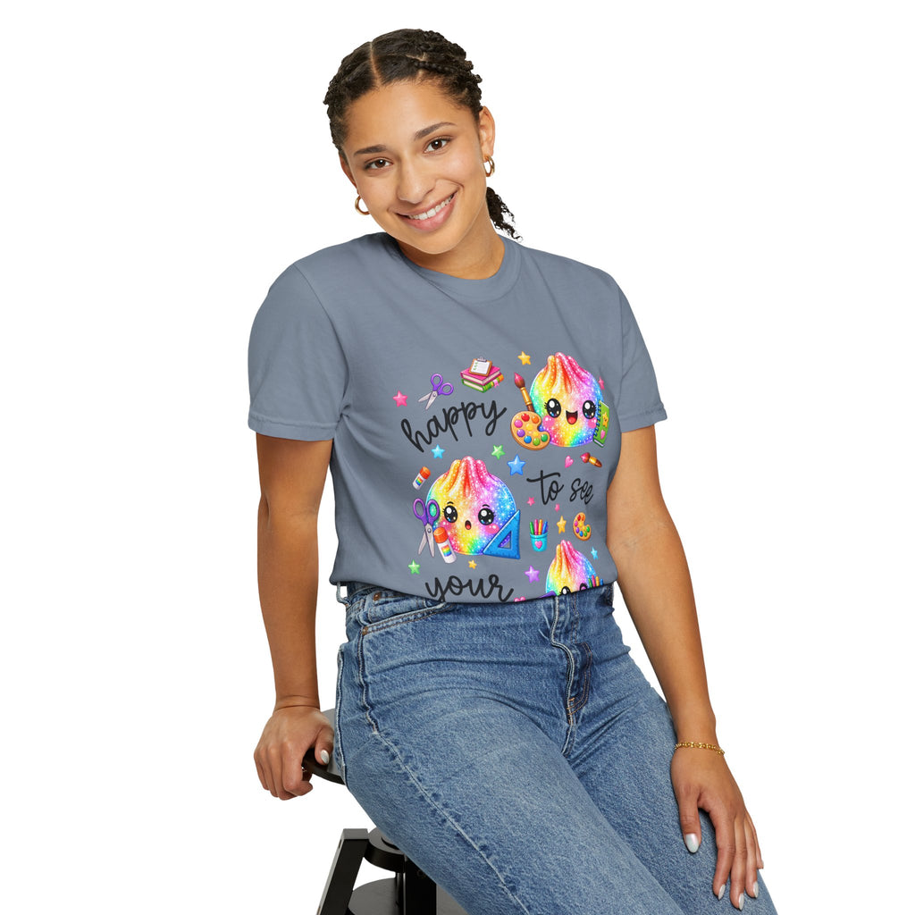 Happy To See Your Face Rainbow Kawaii T-Shirt — Cute School Supplies Graphic Tee