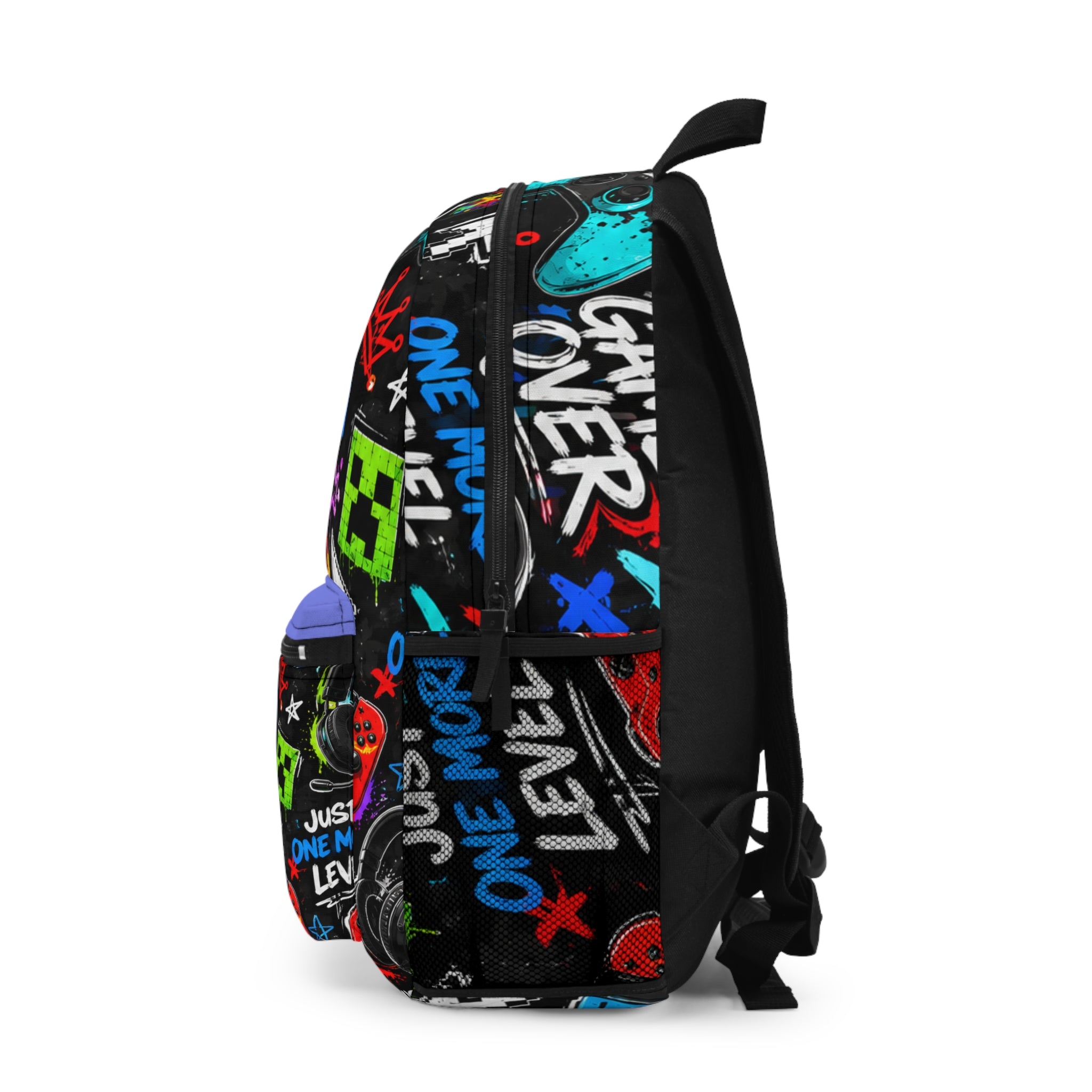 Gamer Graffiti Backpack – Play, Eat, Sleep, Repeat Neon Gameprint School Bag