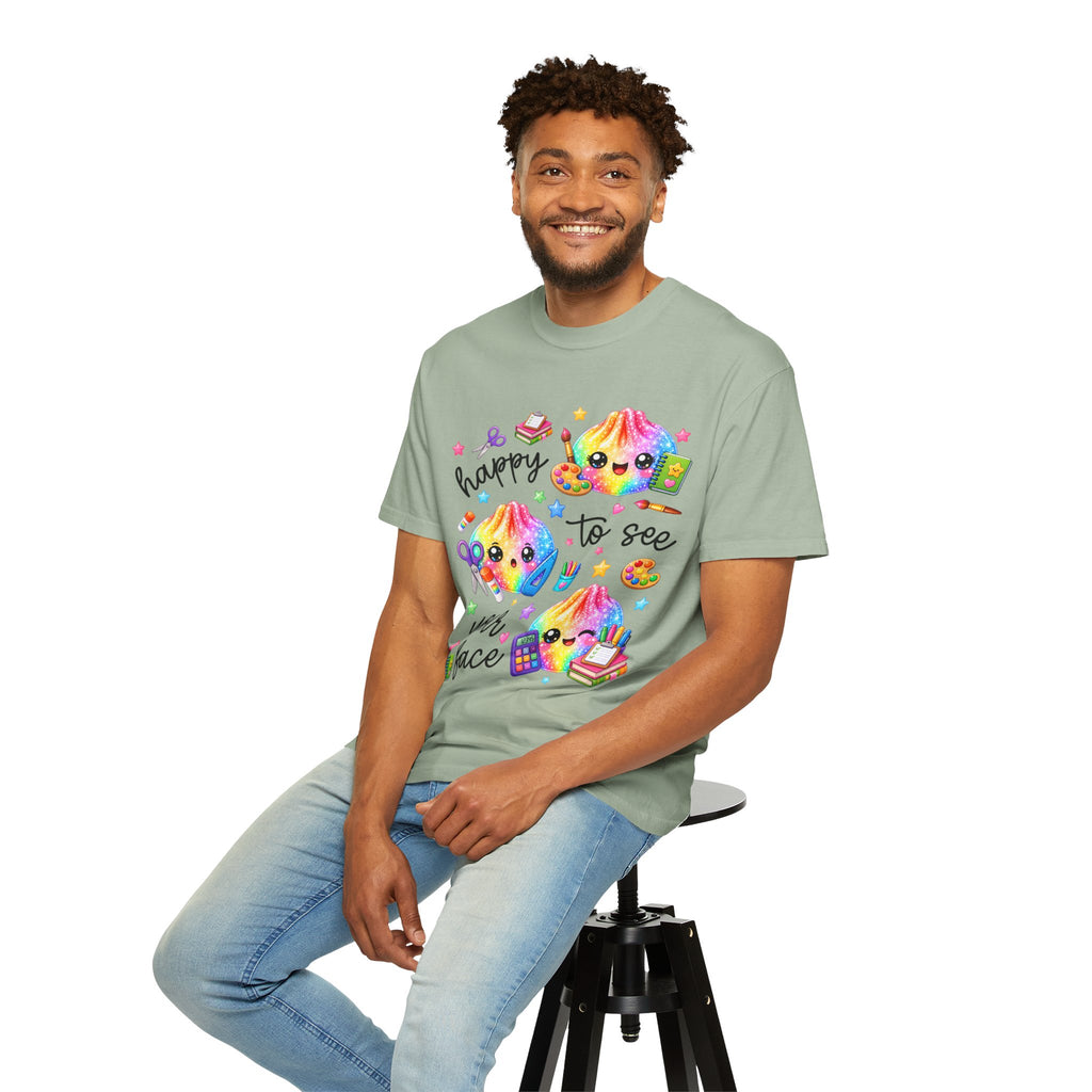 Happy To See Your Face Rainbow Kawaii T-Shirt — Cute School Supplies Graphic Tee