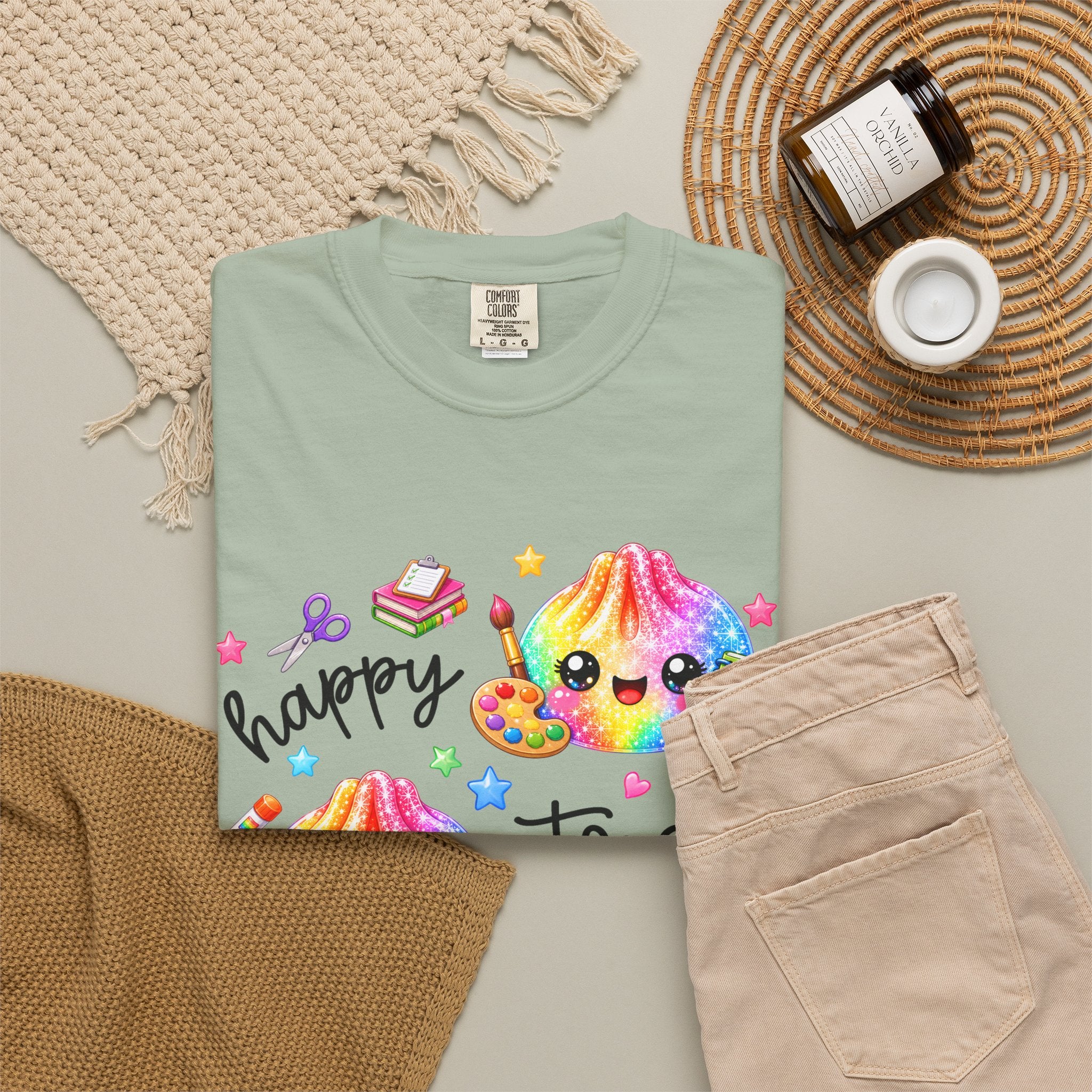 Happy To See Your Face Rainbow Kawaii T-Shirt — Cute School Supplies Graphic Tee