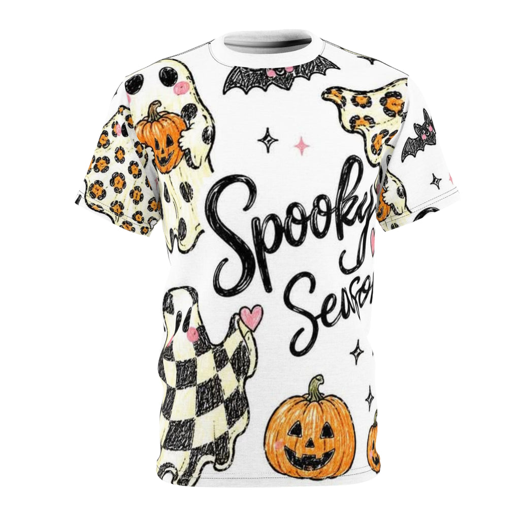 Spooky Season All-Over Print Tee - Halloween Ghosts & Pumpkins