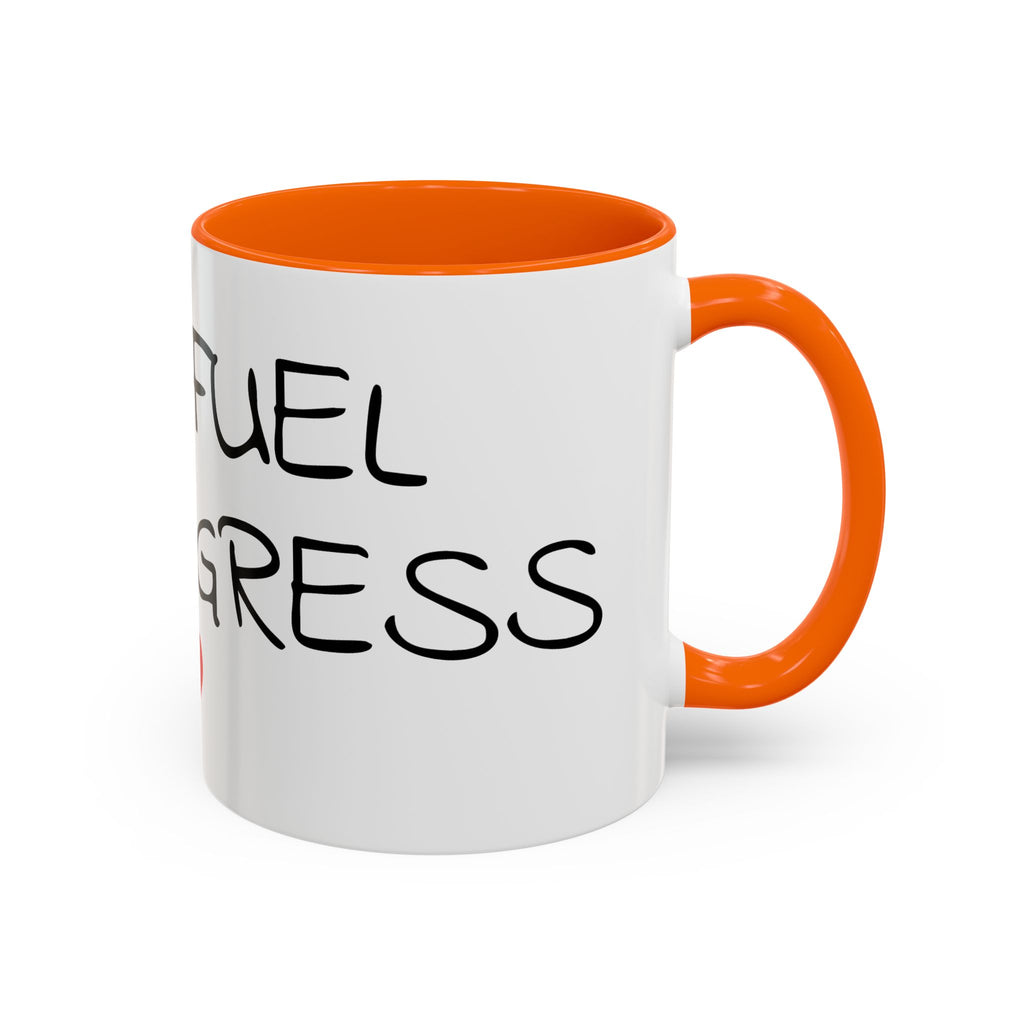 Coffee Mug — "Mom Fuel, Progress" Accent Mug with Heart (11/15oz)