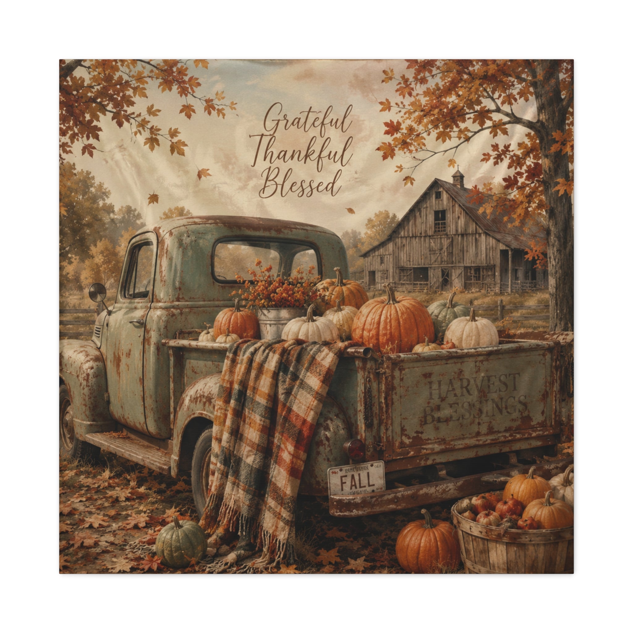 Grateful Thankful Blessed Fall Canvas