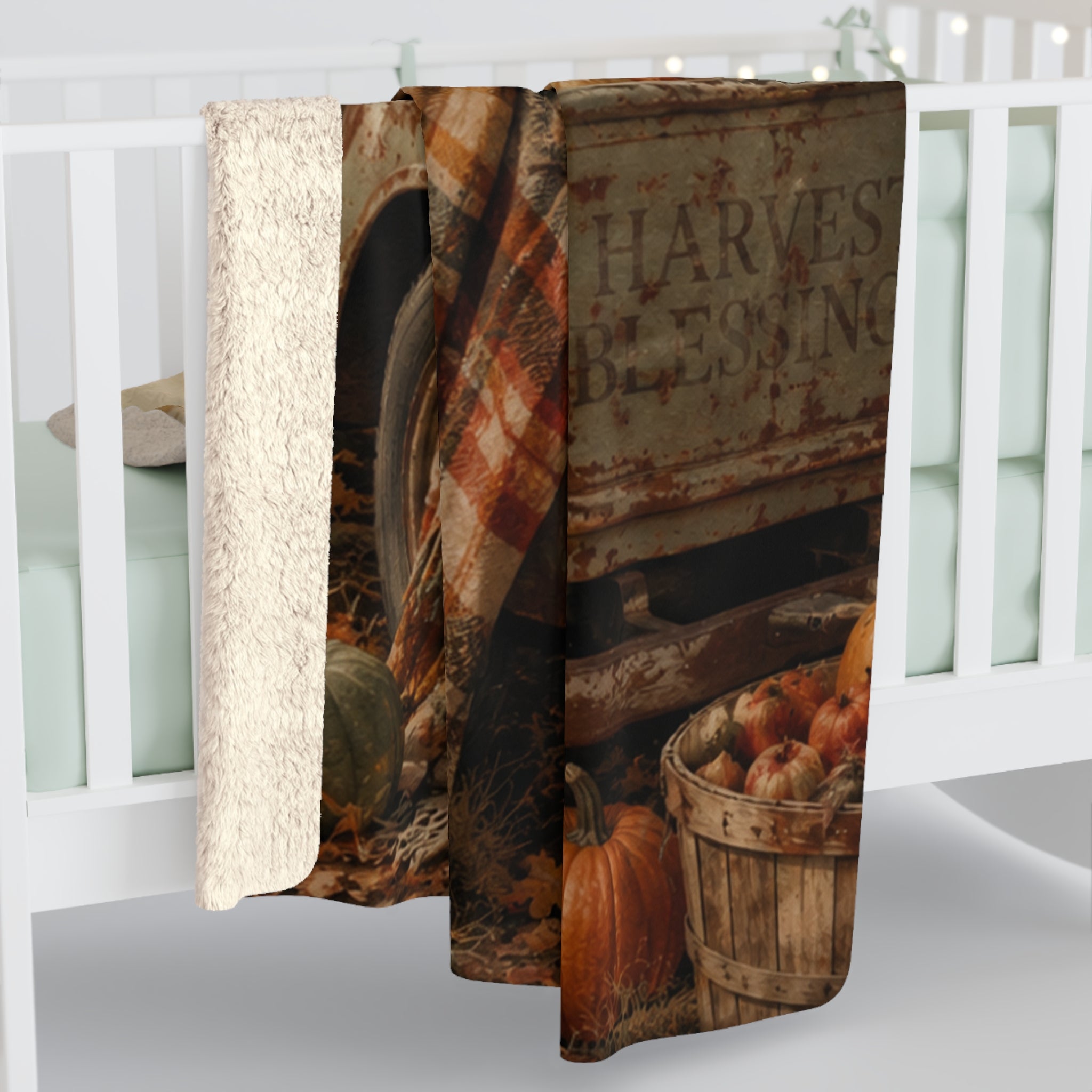 Grateful Thankful Blessed Fall Sherpa Blanket — Rustic Pumpkin Farm Truck Throw