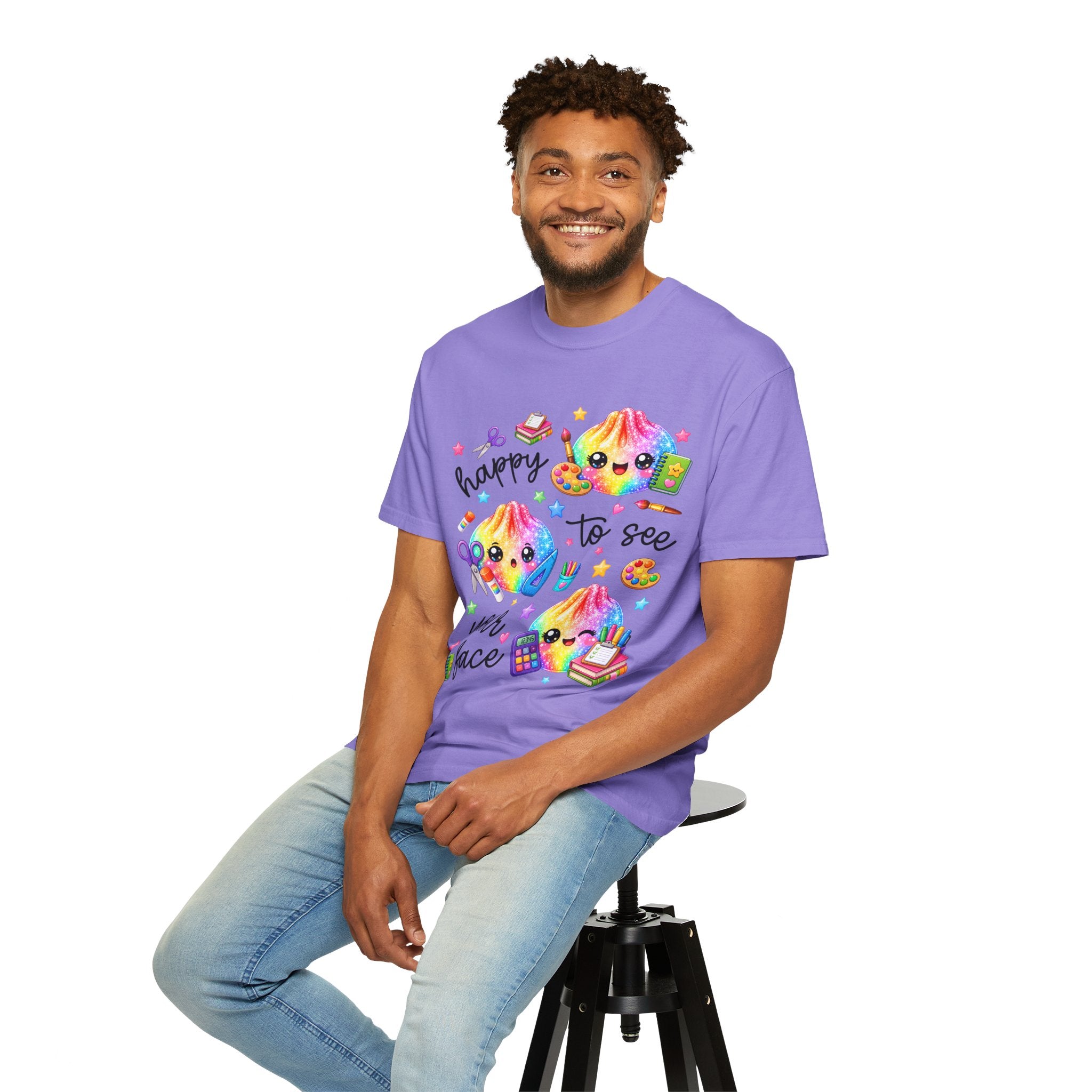 Happy To See Your Face Rainbow Kawaii T-Shirt — Cute School Supplies Graphic Tee