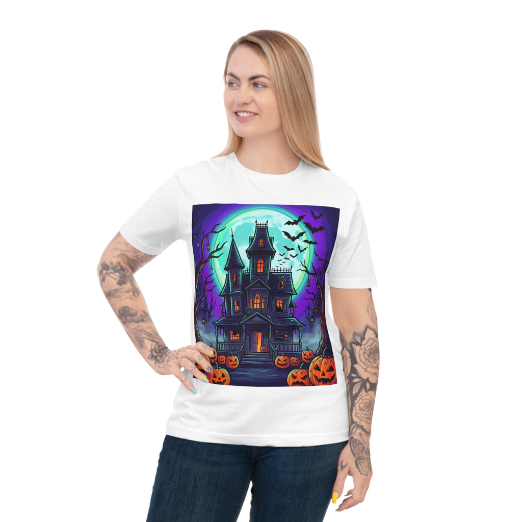 Haunted House Halloween T-Shirt — Spooky Pumpkin & Bats Tee
