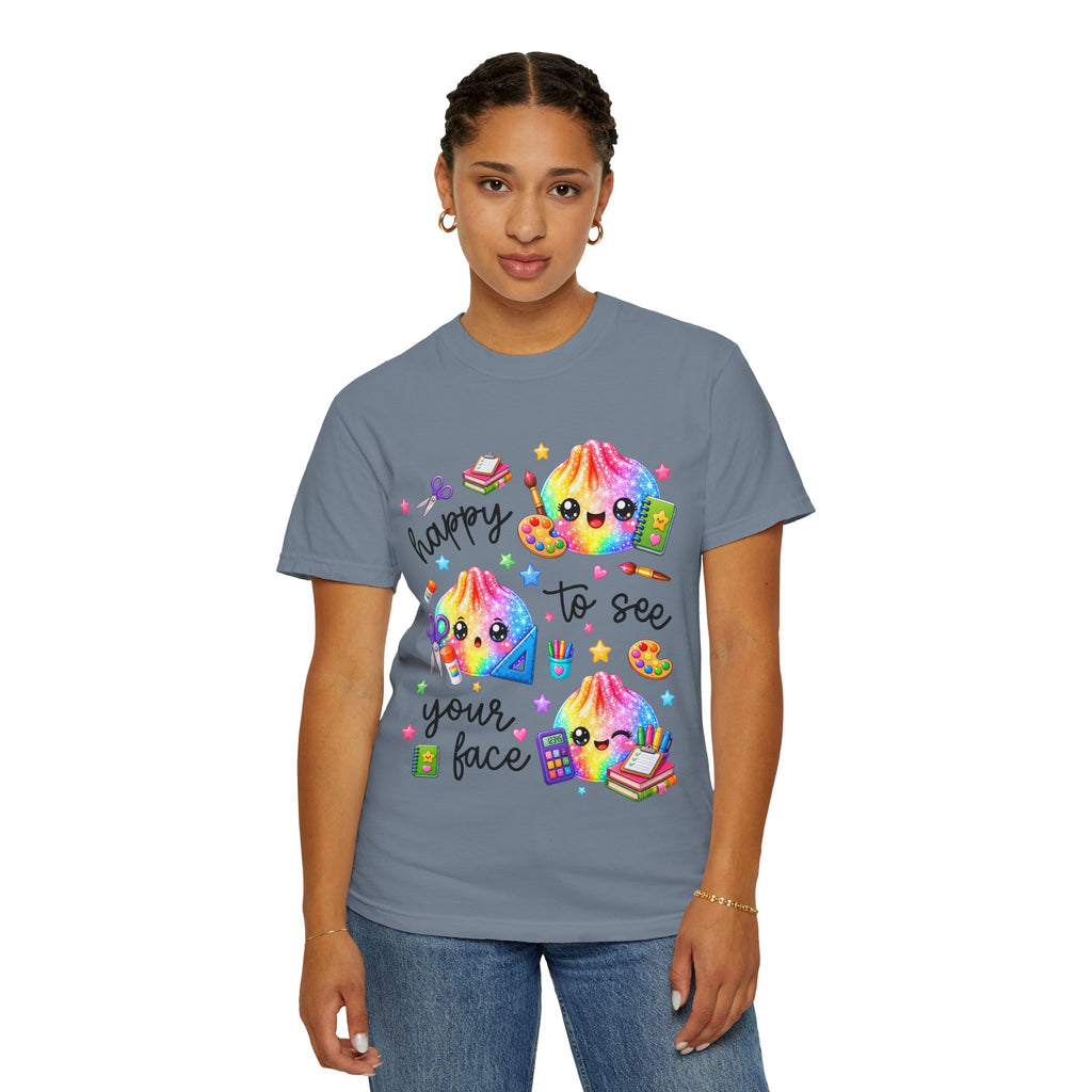 Happy To See Your Face Rainbow Kawaii T-Shirt — Cute School Supplies Graphic Tee