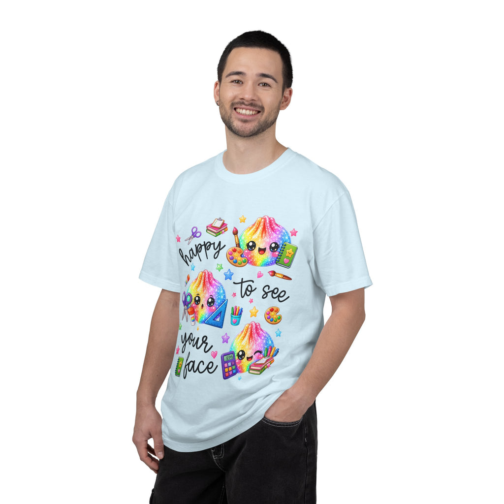 Happy To See Your Face Rainbow Kawaii T-Shirt — Cute School Supplies Graphic Tee