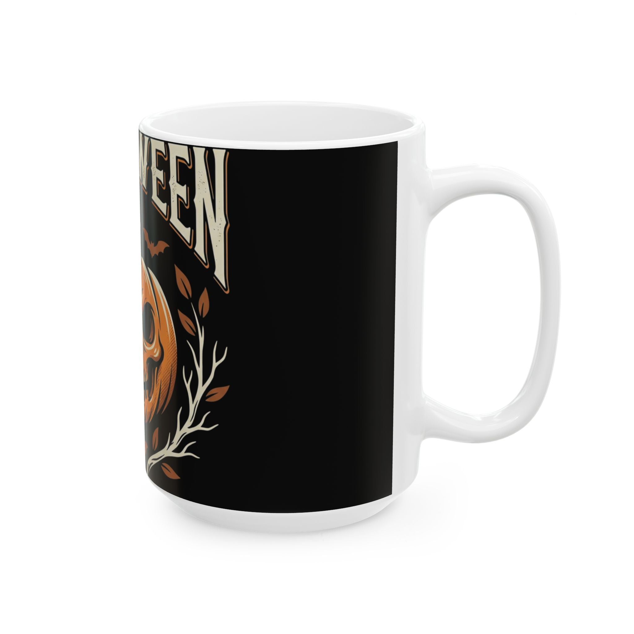 Halloween Pumpkin Skull Ceramic Mug – Spooky Bat & Moon Coffee Cup (11oz/15oz)