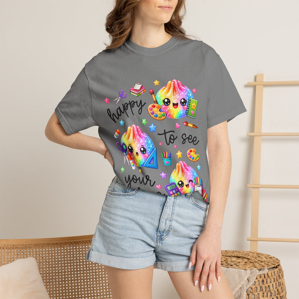 Happy To See Your Face Rainbow Kawaii T-Shirt — Cute School Supplies Graphic Tee