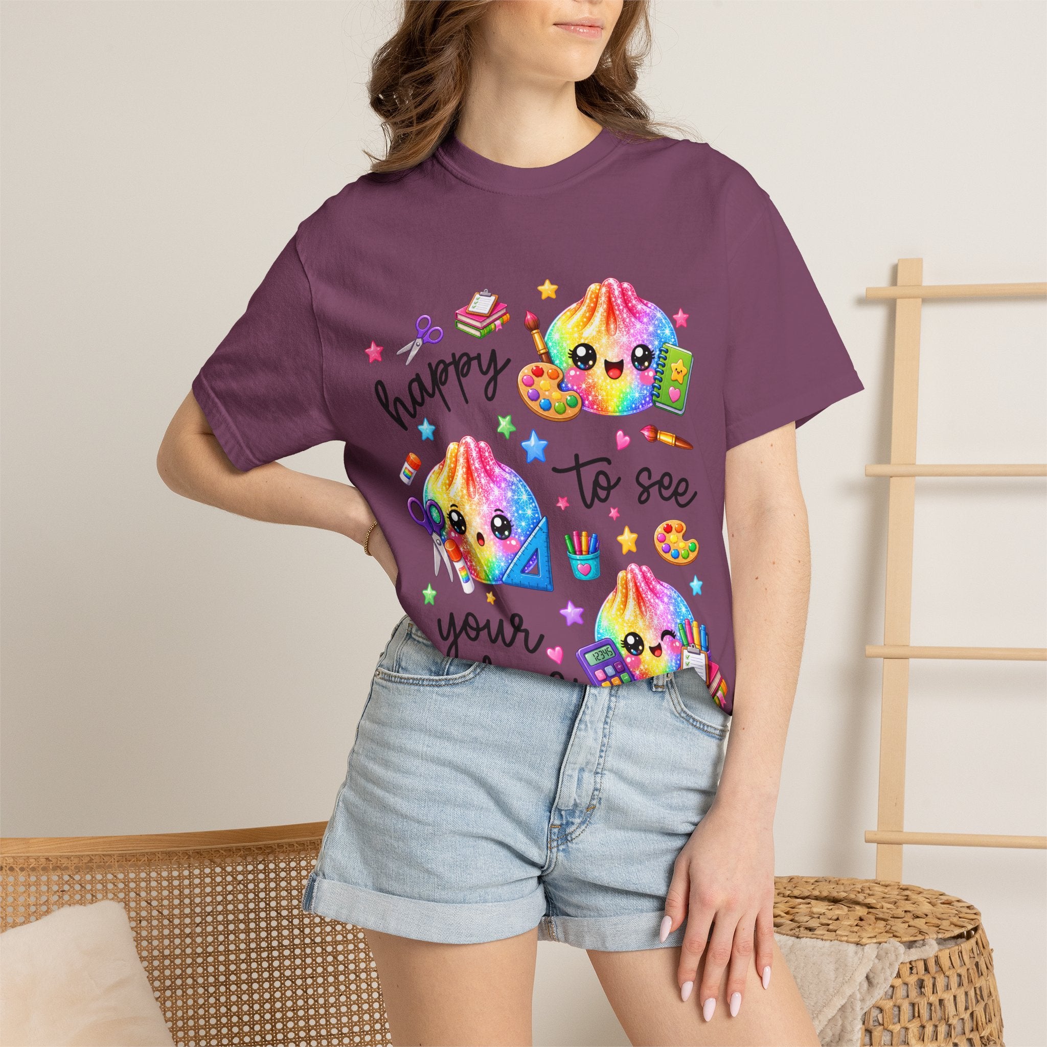 Happy To See Your Face Rainbow Kawaii T-Shirt — Cute School Supplies Graphic Tee