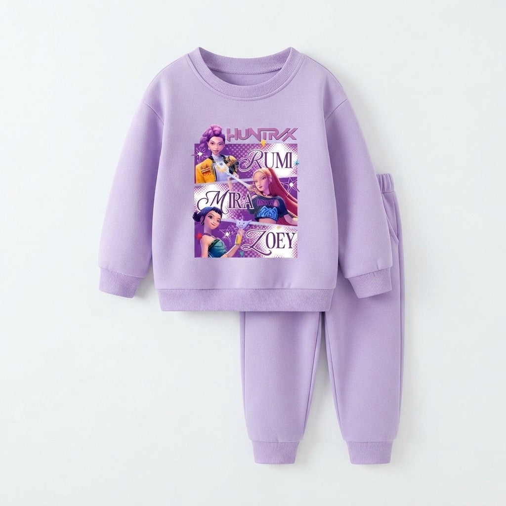 Girls Cartoon Pullover Sweatshirt and Sweatpants Set