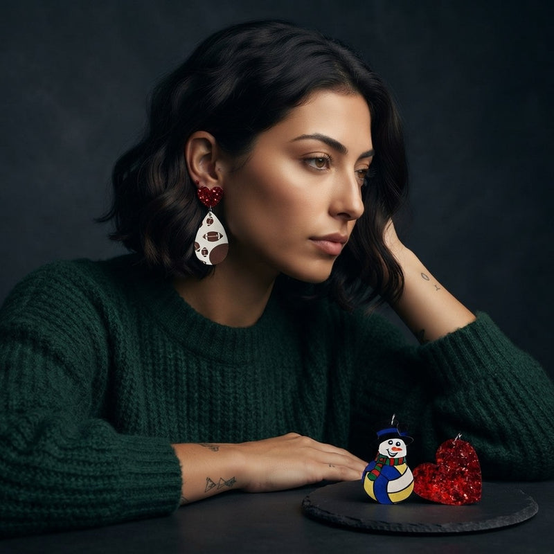 Snowman, Ball, and Heart Earrings Set